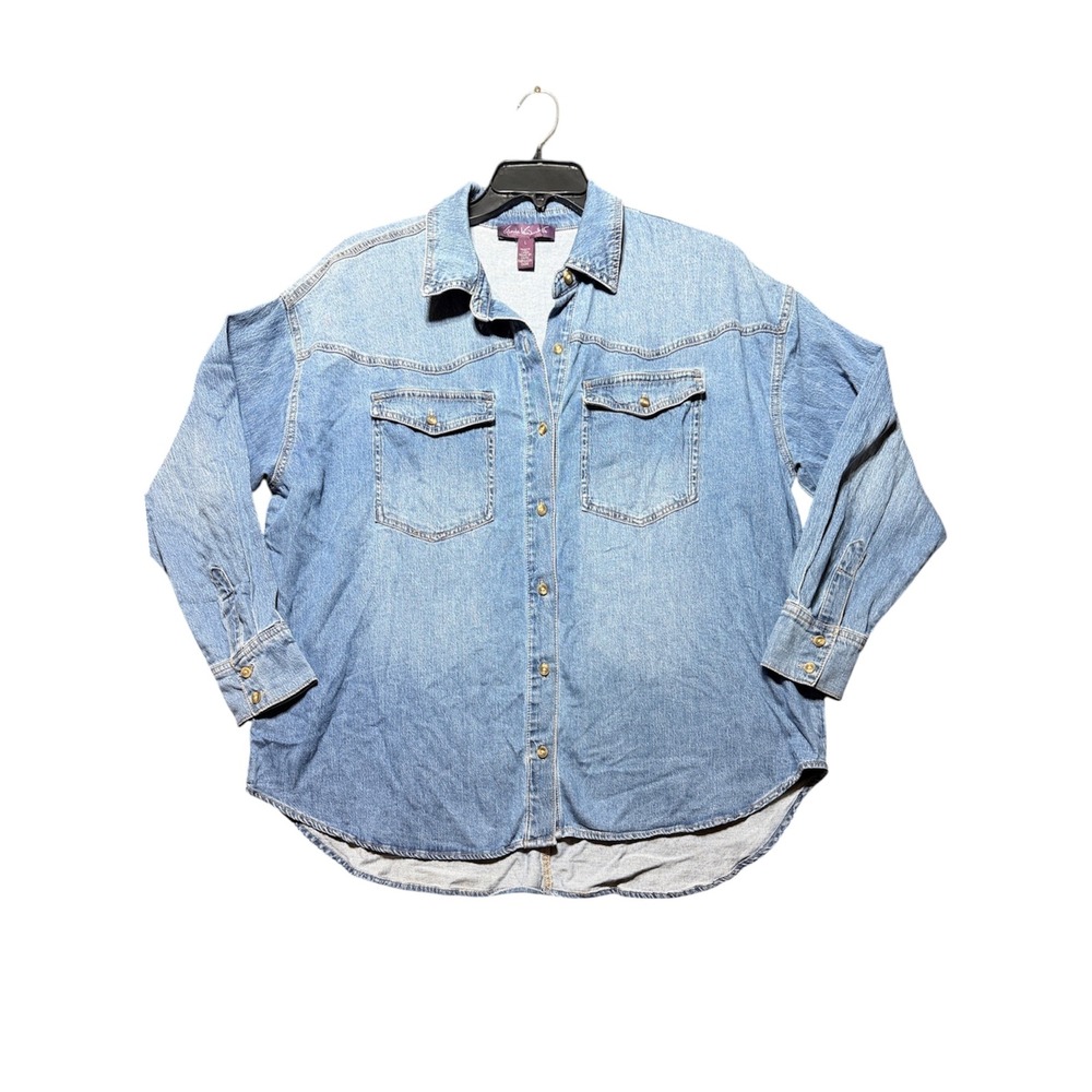 Gloria Vanderbilt Denim Shirt Women L Blue Button Down Long Sleeve Oversized
